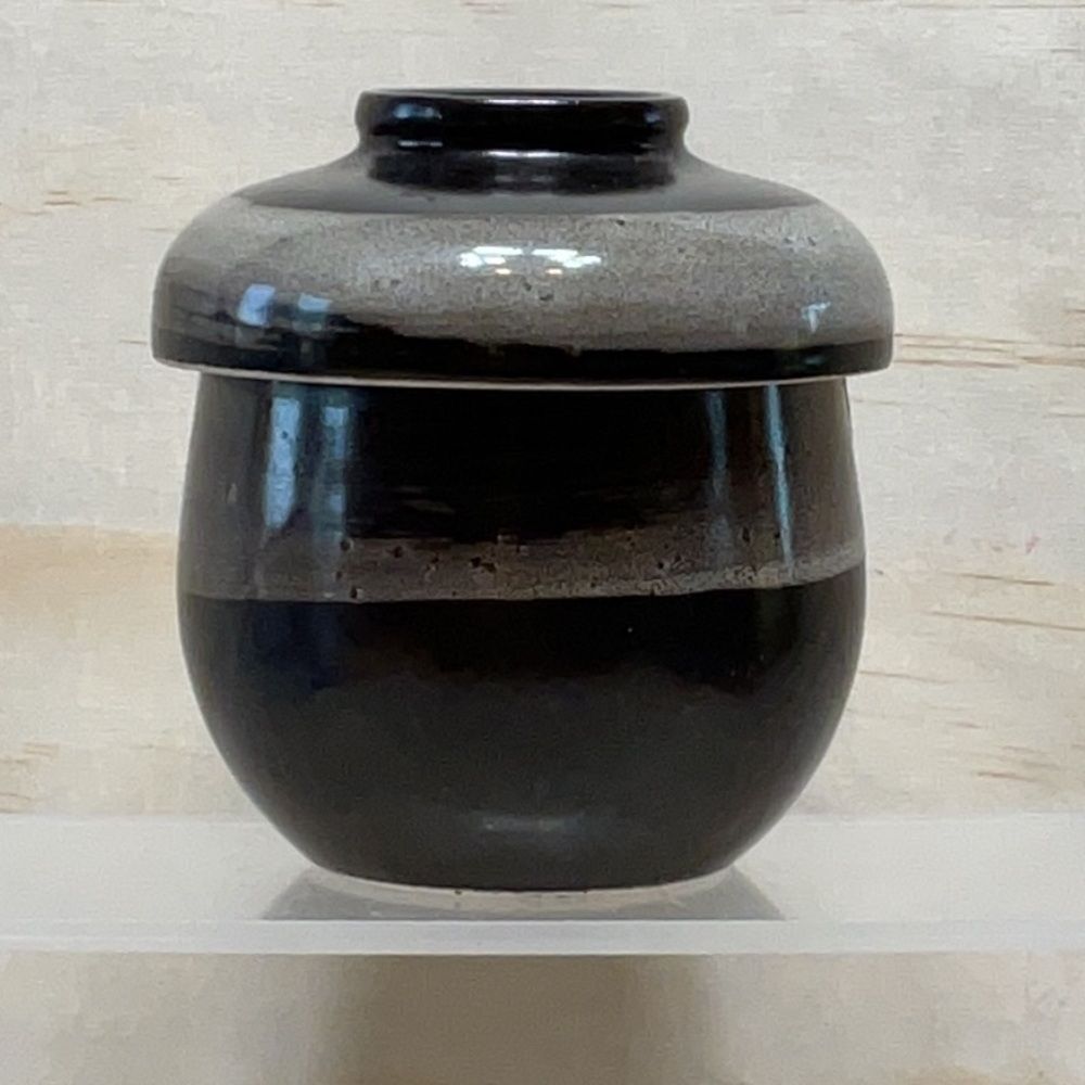 Japanese Brown Tan Ceramic Tea Soup Cup with Lid 4" Tall